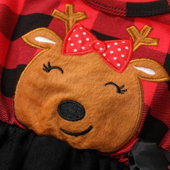 Toddler Girl Christmas Dress Tutu Reindeer Holiday Party Childrens Clothes 2T 3T - Picture 4 of 6